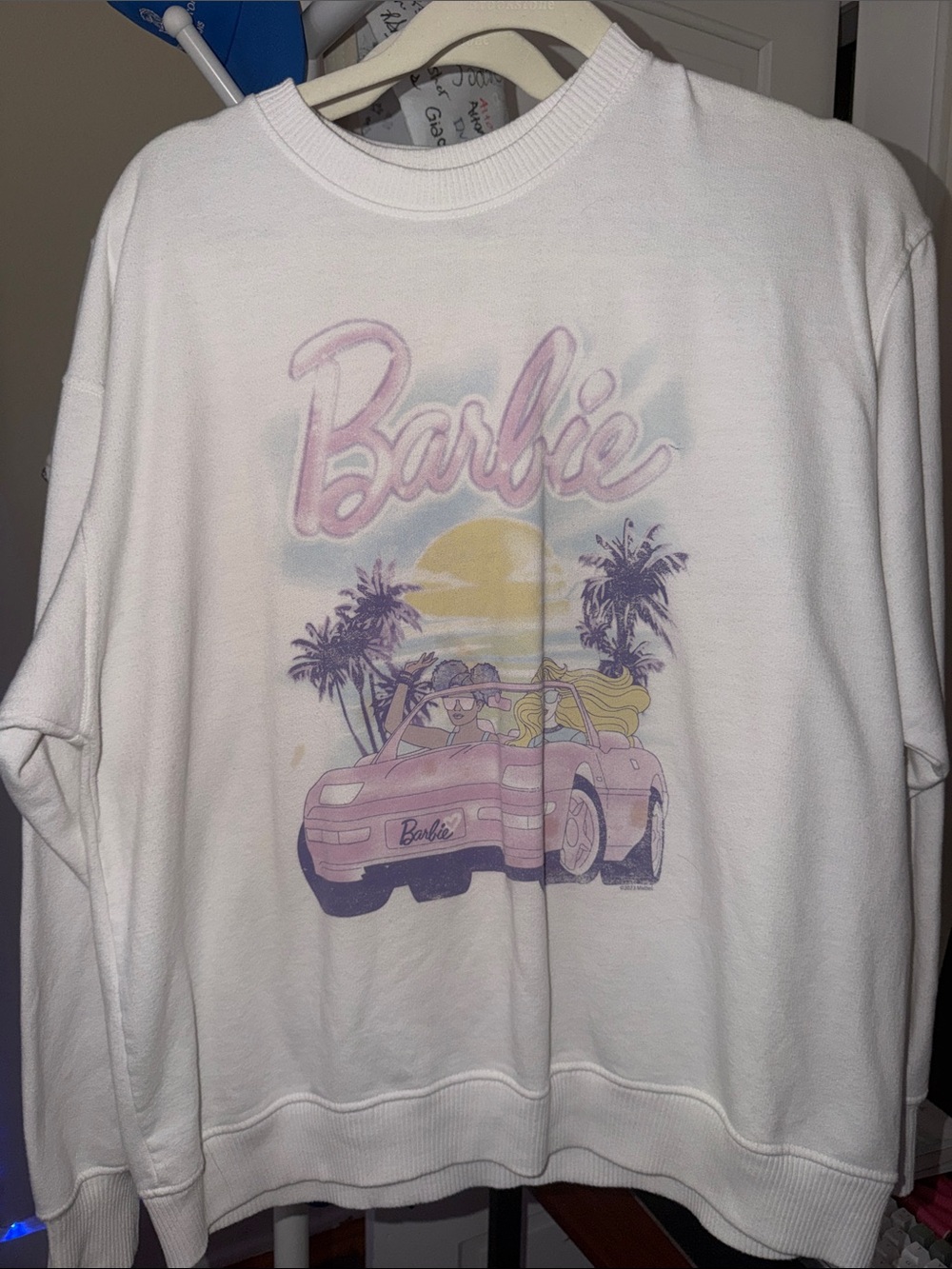 Hollister White Sweatshirt with Pink Barbie Convertible Graphic